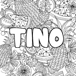 Coloring page first name TINO - Fruits mandala background