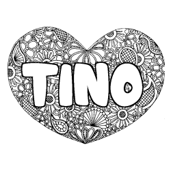 Coloring page first name TINO - Heart mandala background