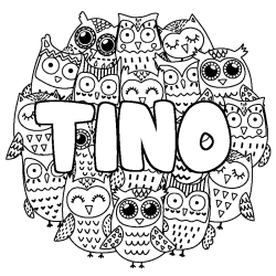 Coloring page first name TINO - Owls background