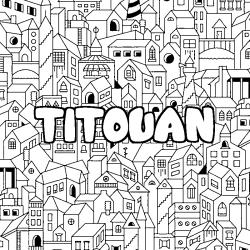 Coloring page first name TITOUAN - City background
