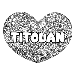 Coloring page first name TITOUAN - Heart mandala background