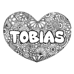 Coloring page first name TOBIAS - Heart mandala background