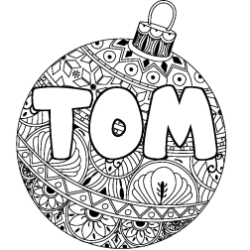 Coloring page first name TOM - Christmas tree bulb background