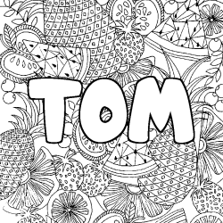 Coloring page first name TOM - Fruits mandala background