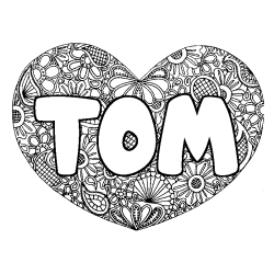 Coloring page first name TOM - Heart mandala background