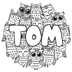 Coloring page first name TOM - Owls background
