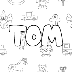 Coloring page first name TOM - Toys background