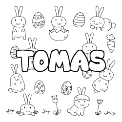Coloring page first name TOMAS - Easter background