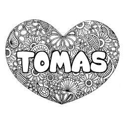 Coloring page first name TOMAS - Heart mandala background