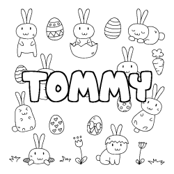 Coloring page first name TOMMY - Easter background
