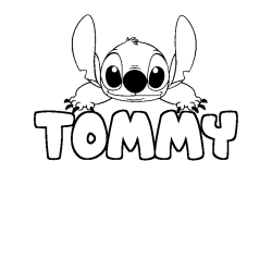 Coloring page first name TOMMY - Stitch background
