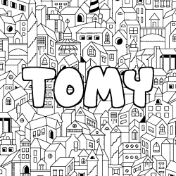 Coloring page first name TOMY - City background