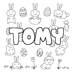 Coloring page first name TOMY - Easter background