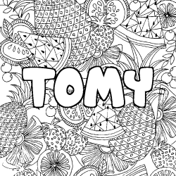 Coloring page first name TOMY - Fruits mandala background