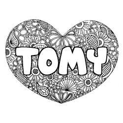 Coloring page first name TOMY - Heart mandala background
