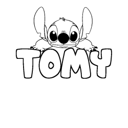 Coloring page first name TOMY - Stitch background