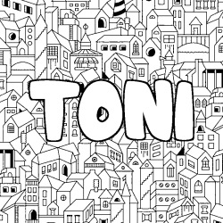 Coloring page first name TONI - City background