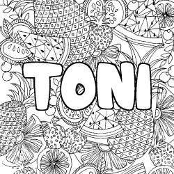 Coloring page first name TONI - Fruits mandala background