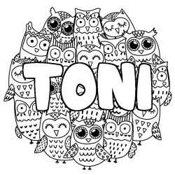 Coloring page first name TONI - Owls background