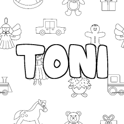 Coloring page first name TONI - Toys background