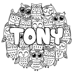 Coloring page first name TONY - Owls background