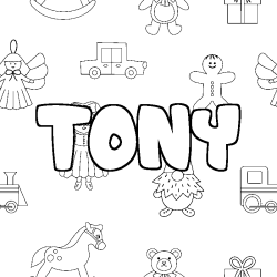 Coloring page first name TONY - Toys background