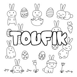 Coloring page first name TOUFIK - Easter background