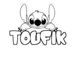 Coloring page first name TOUFIK - Stitch background