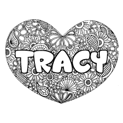 Coloring page first name TRACY - Heart mandala background