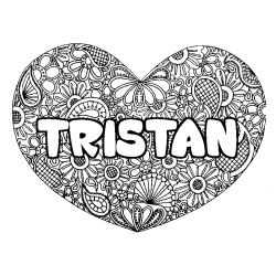Coloring page first name TRISTAN - Heart mandala background