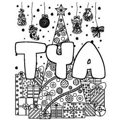 Coloring page first name TYA - Christmas tree and presents background