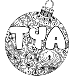 Coloring page first name TYA - Christmas tree bulb background