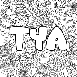 Coloring page first name TYA - Fruits mandala background