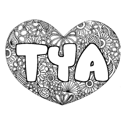 Coloring page first name TYA - Heart mandala background