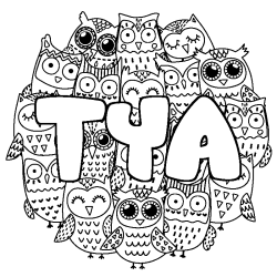 Coloring page first name TYA - Owls background