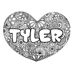 Coloring page first name TYLER - Heart mandala background
