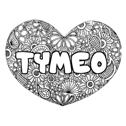 Coloring page first name TYMEO - Heart mandala background