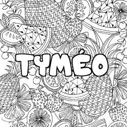 Coloring page first name TYMÉO - Fruits mandala background