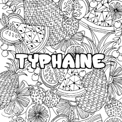 Coloring page first name TYPHAINE - Fruits mandala background