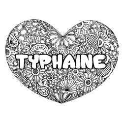 Coloring page first name TYPHAINE - Heart mandala background