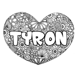 Coloring page first name TYRON - Heart mandala background