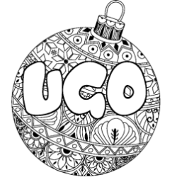 Coloring page first name UGO - Christmas tree bulb background