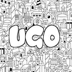 Coloring page first name UGO - City background