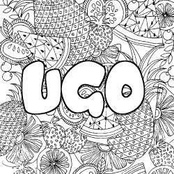 Coloring page first name UGO - Fruits mandala background