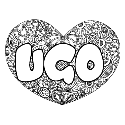 Coloring page first name UGO - Heart mandala background