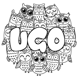 Coloring page first name UGO - Owls background
