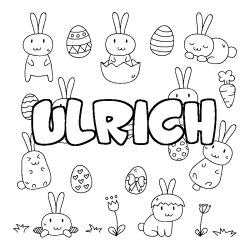 Coloring page first name ULRICH - Easter background