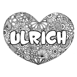 Coloring page first name ULRICH - Heart mandala background
