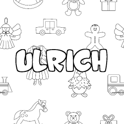 Coloring page first name ULRICH - Toys background