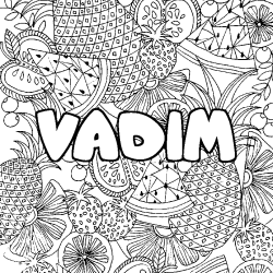 Coloring page first name VADIM - Fruits mandala background
